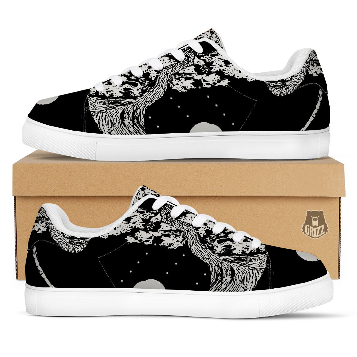 Yin Yang Roots Print White Low Top Sneakers-grizzshop