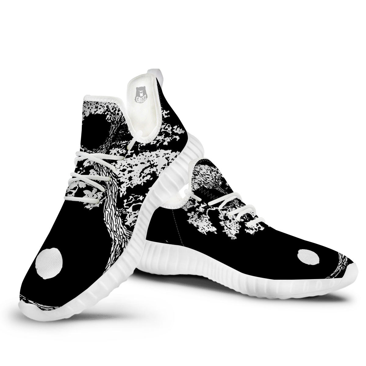 Yin Yang Roots Print White Walking Shoes-grizzshop