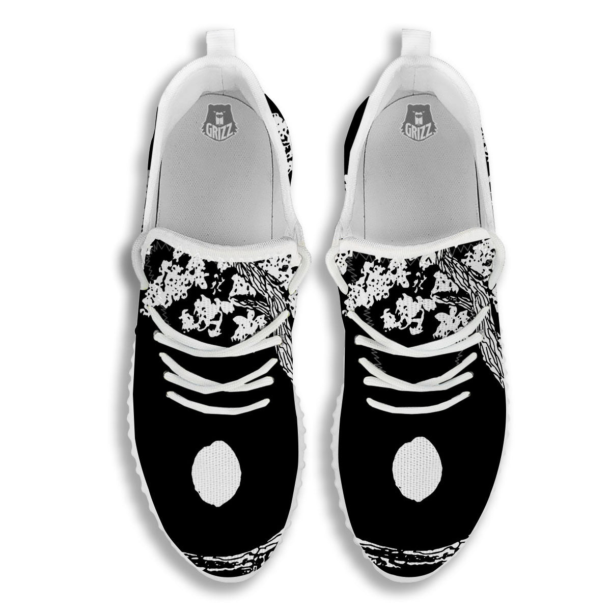 Yin Yang Roots Print White Walking Shoes-grizzshop