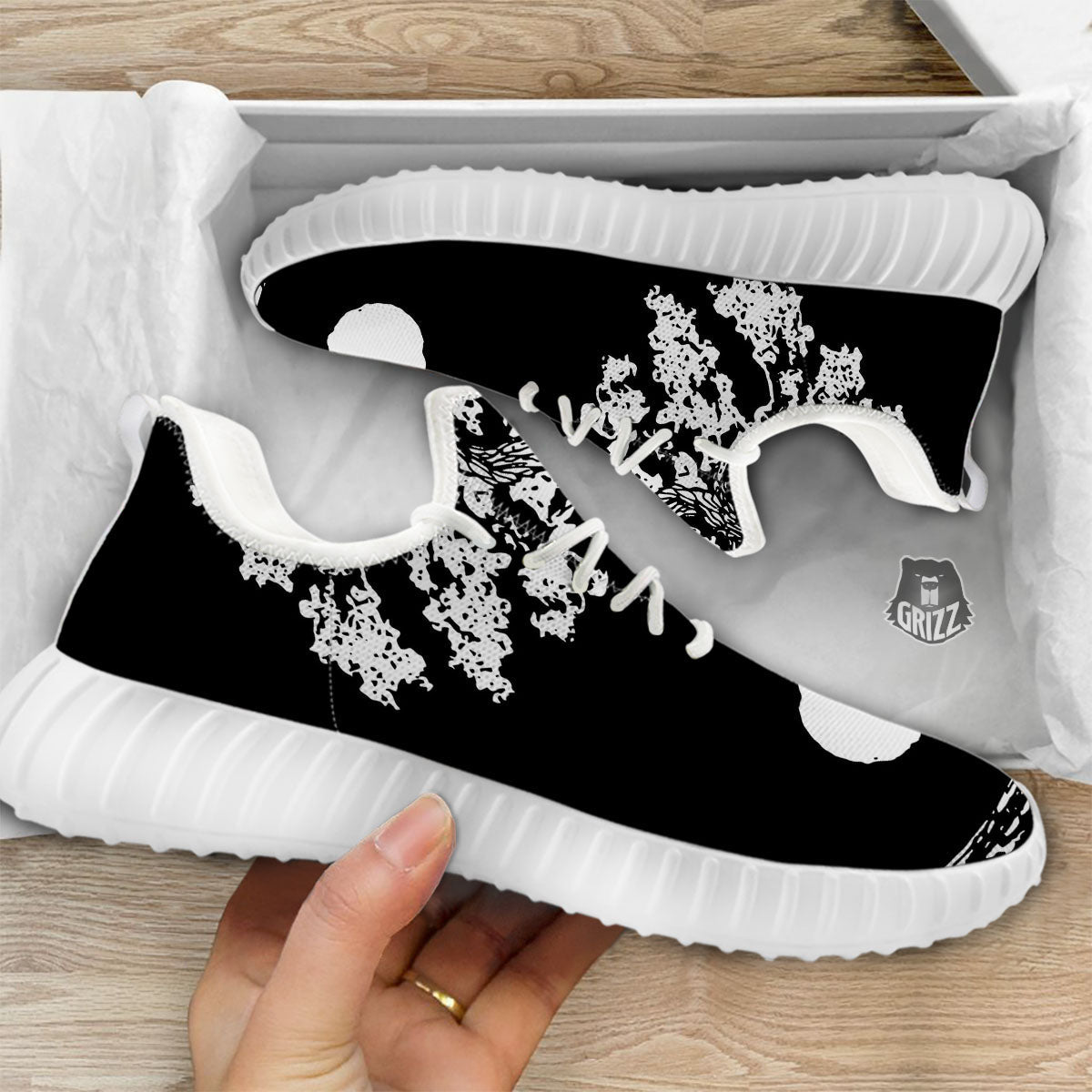 Yin Yang Roots Print White Walking Shoes-grizzshop