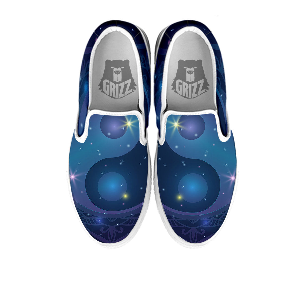 Yin Yang Space Print White Slip On Shoes-grizzshop