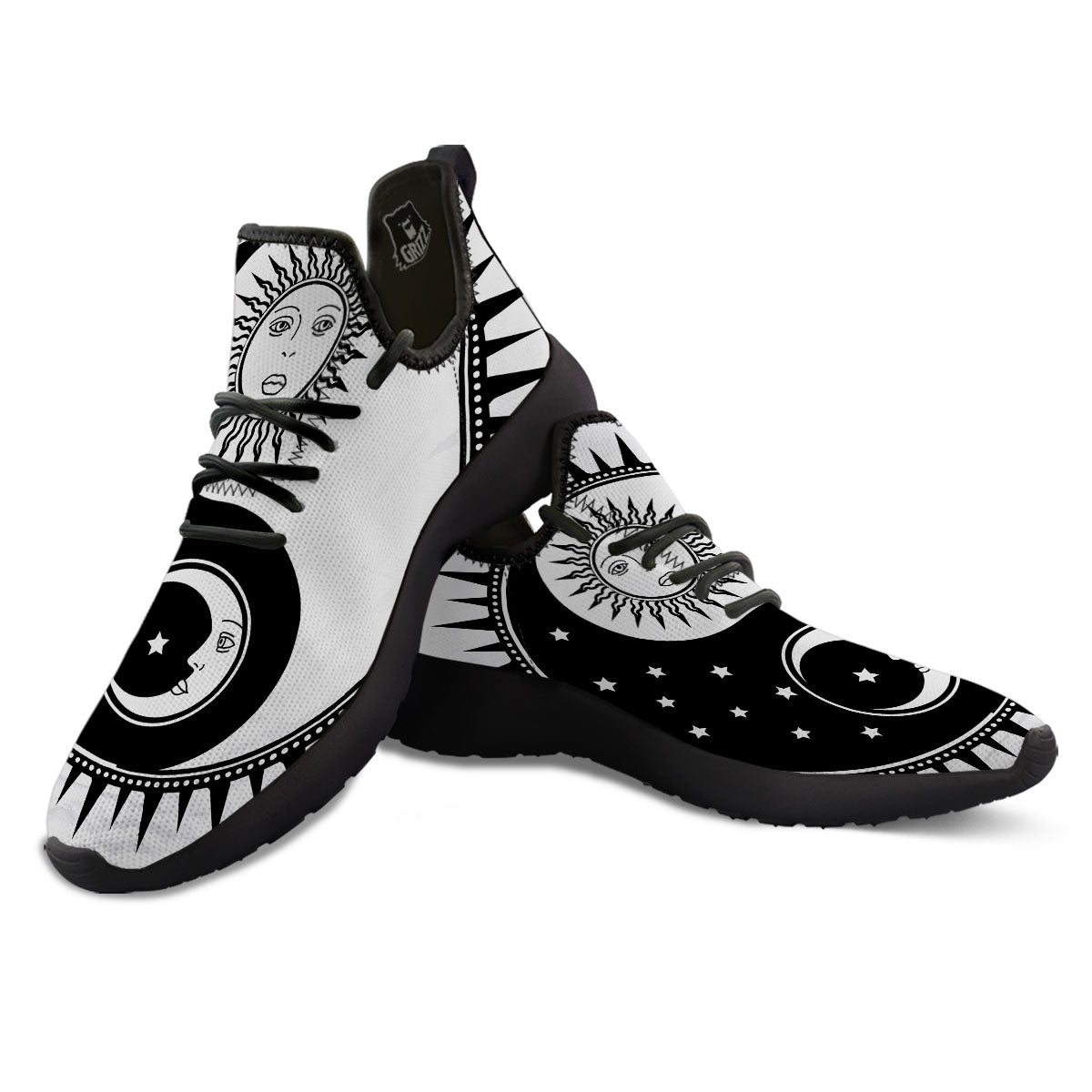 Yin Yang Sun White And Black Print Black Athletic Shoes-grizzshop