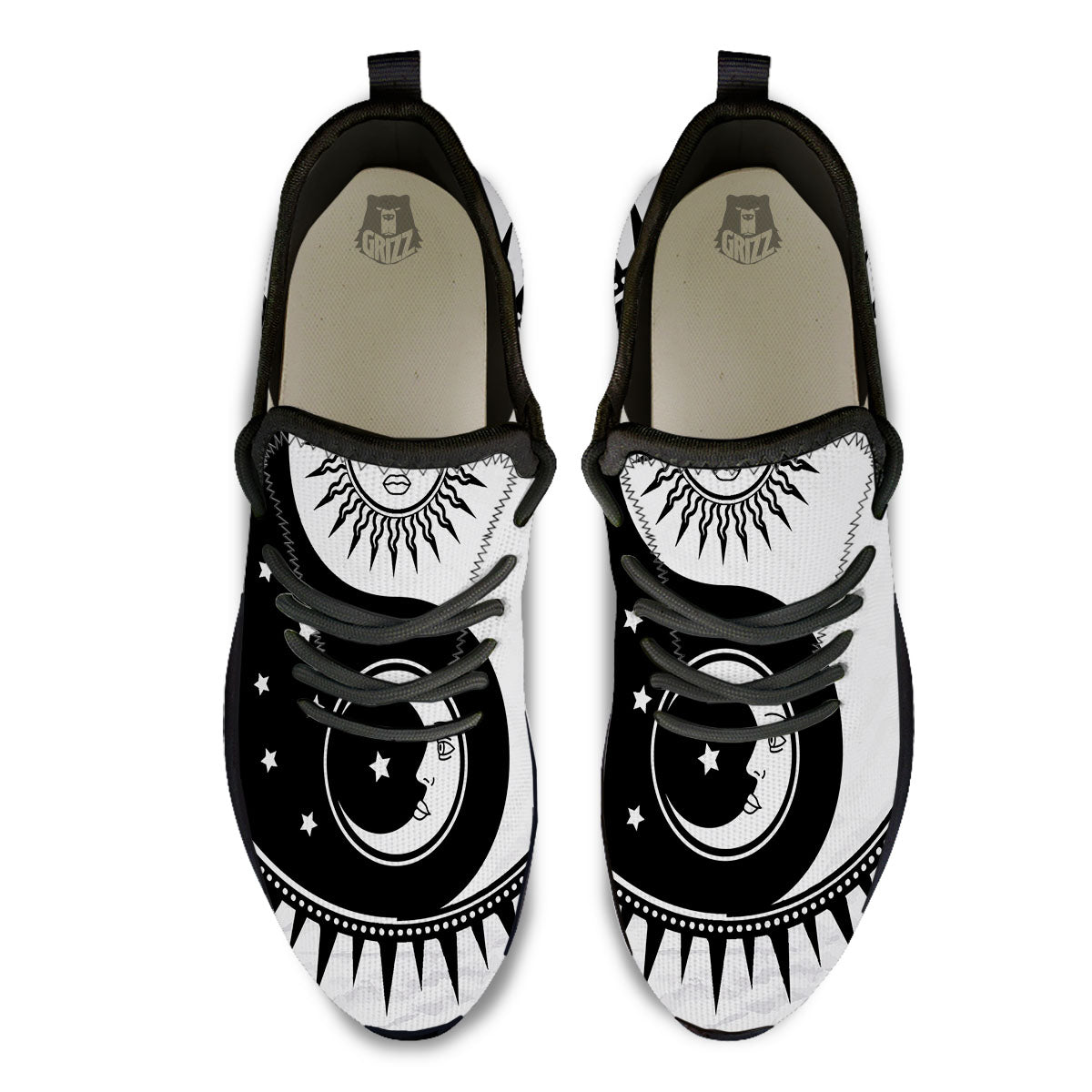 Yin Yang Sun White And Black Print Black Athletic Shoes-grizzshop