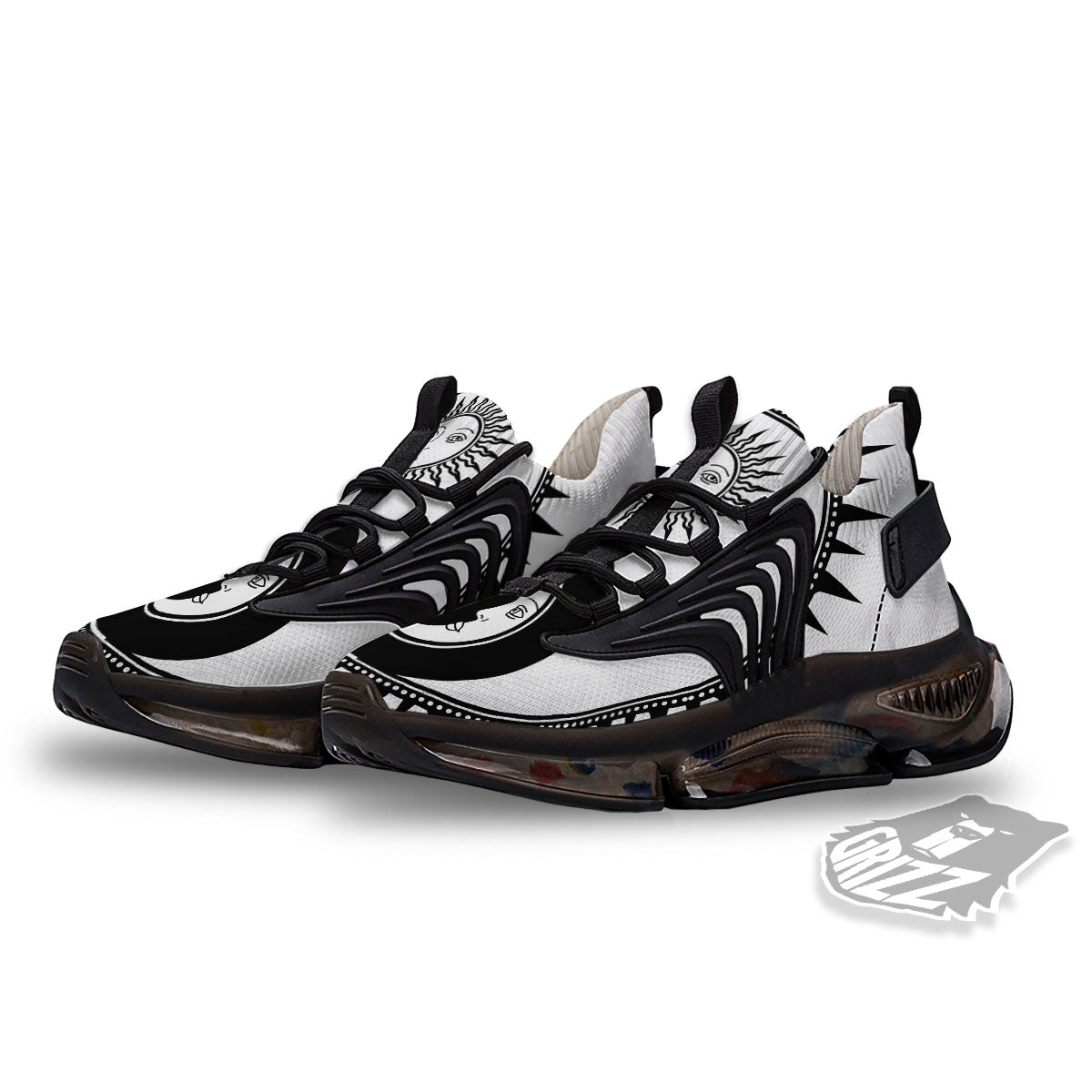 Yin Yang Sun White And Black Print Black Gym Shoes-grizzshop