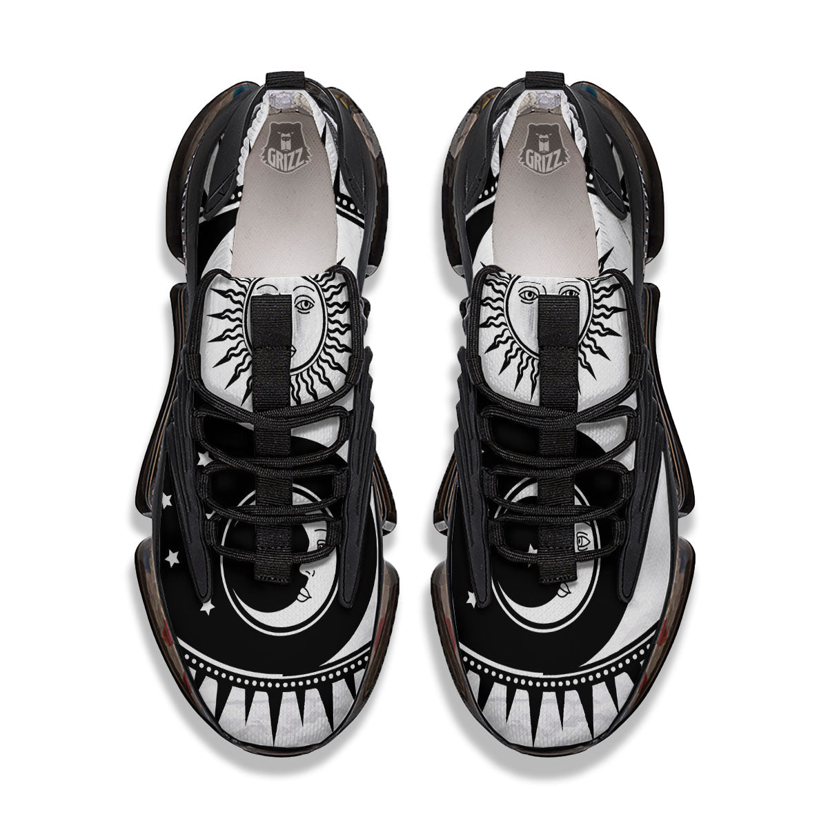 Yin Yang Sun White And Black Print Black Gym Shoes-grizzshop