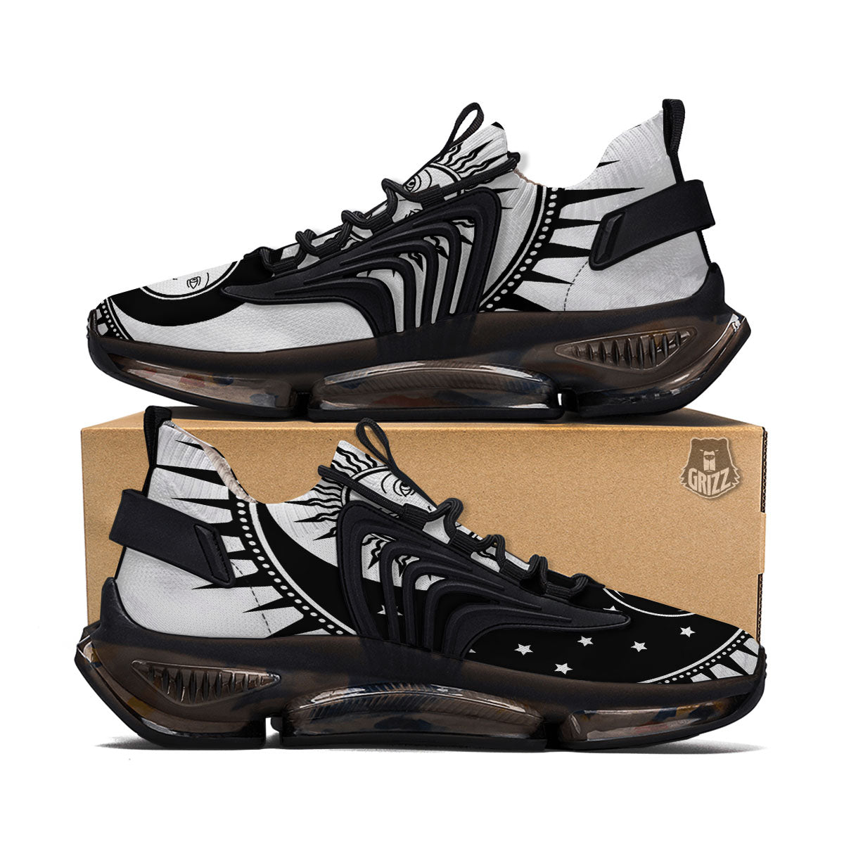 Yin Yang Sun White And Black Print Black Gym Shoes-grizzshop