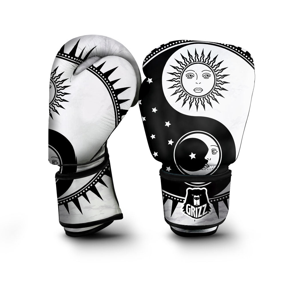 Yin Yang Sun White And Black Print Boxing Gloves-grizzshop