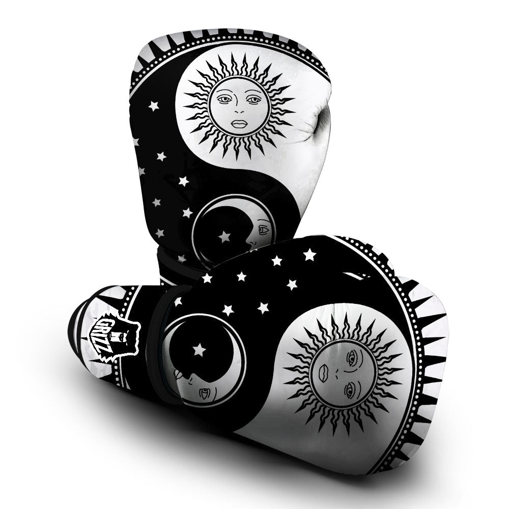 Yin Yang Sun White And Black Print Boxing Gloves-grizzshop
