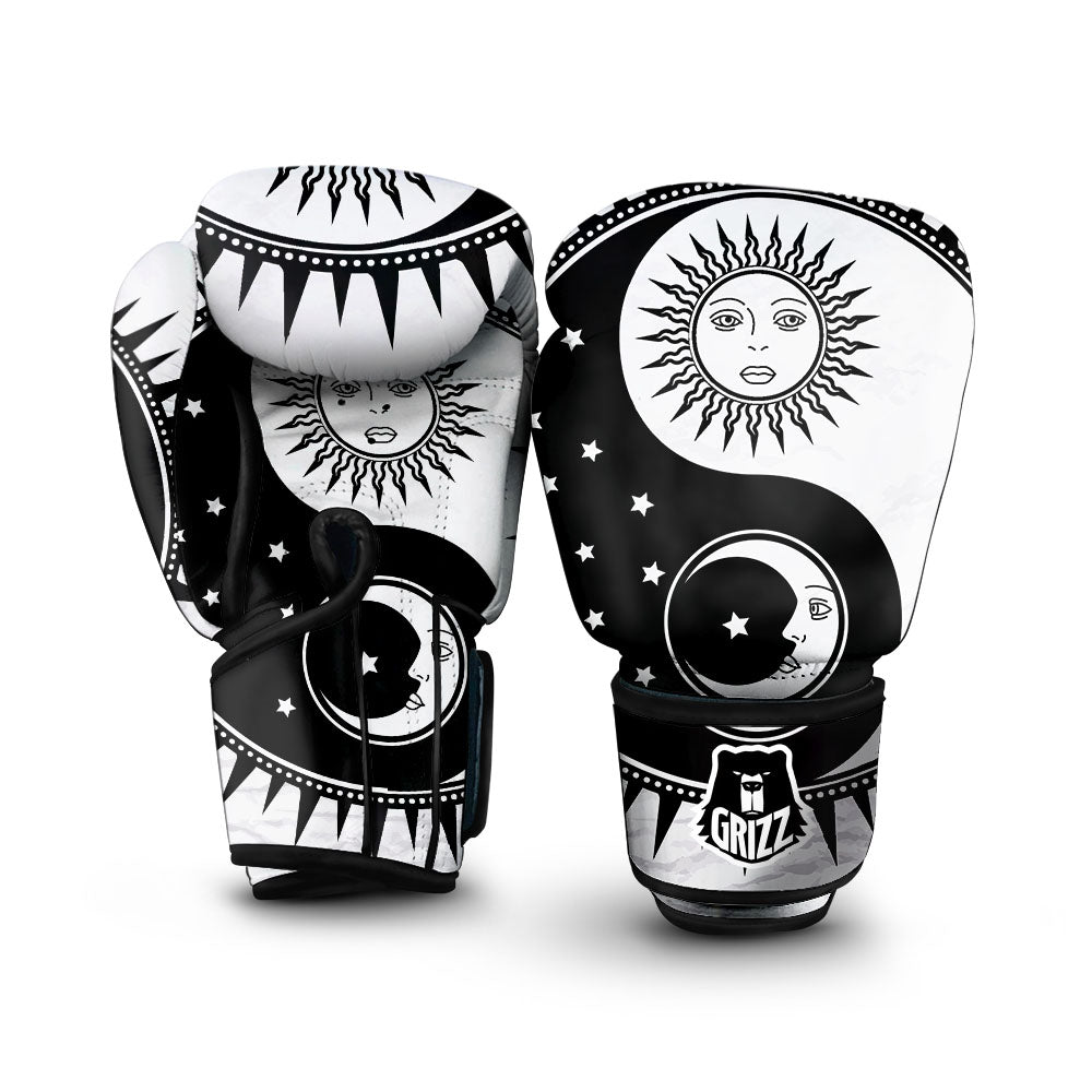 Yin Yang Sun White And Black Print Boxing Gloves-grizzshop