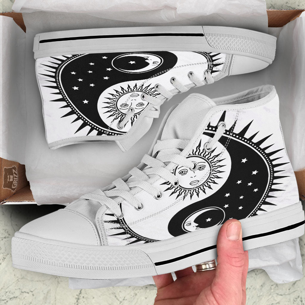 Yin Yang Sun White And Black Print White High Top Shoes-grizzshop