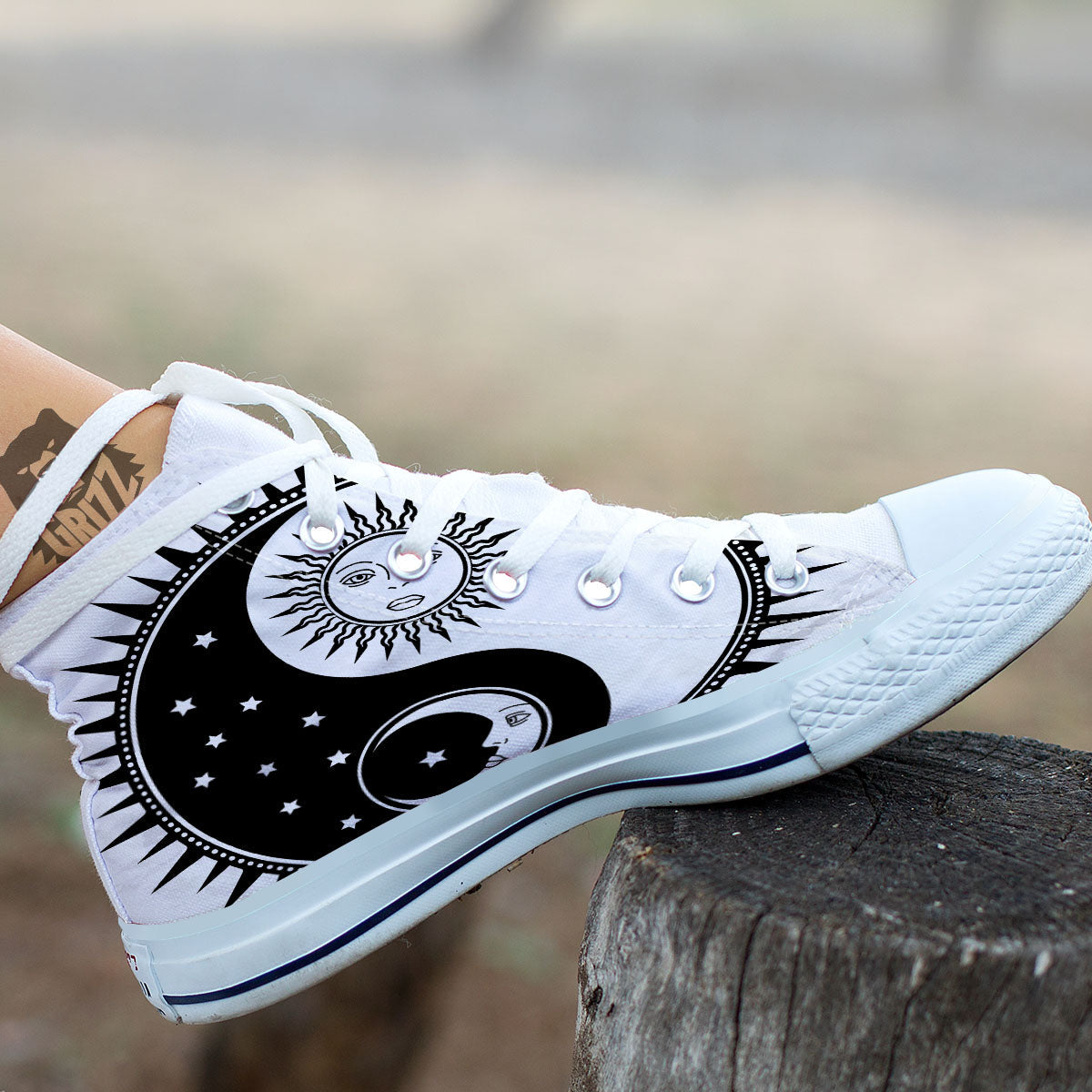 Yin Yang Sun White And Black Print White High Top Shoes-grizzshop