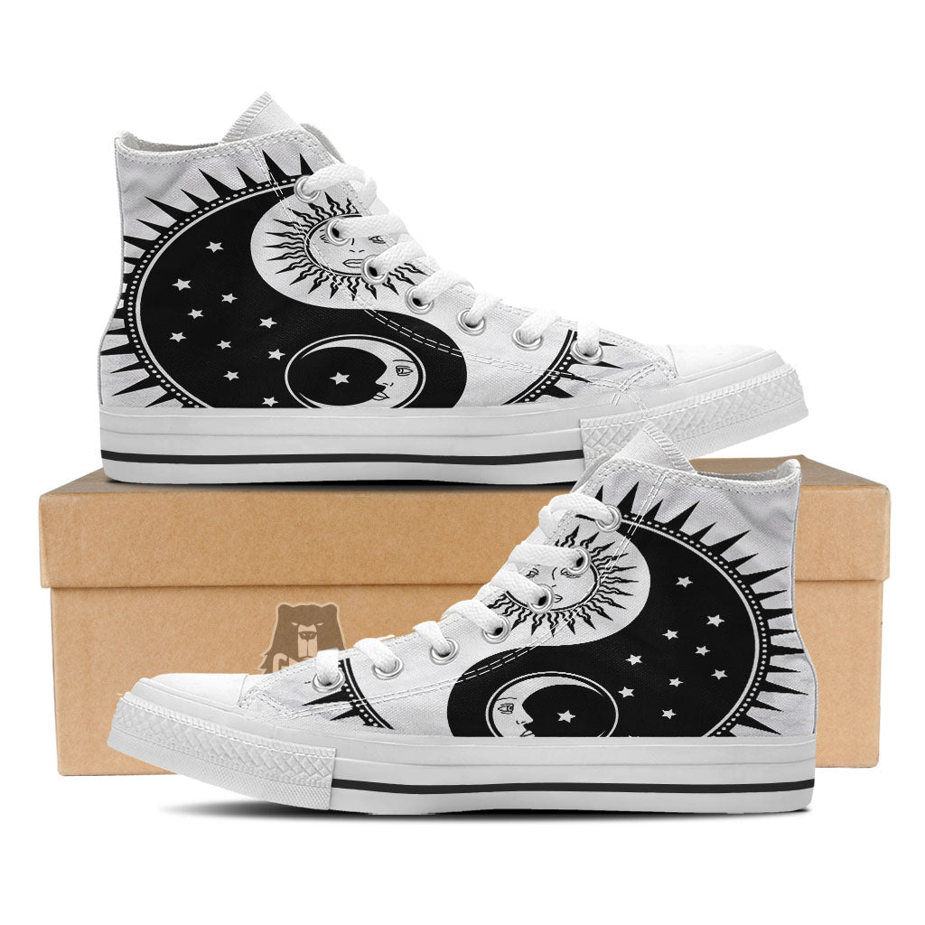 Yin Yang Sun White And Black Print White High Top Shoes-grizzshop
