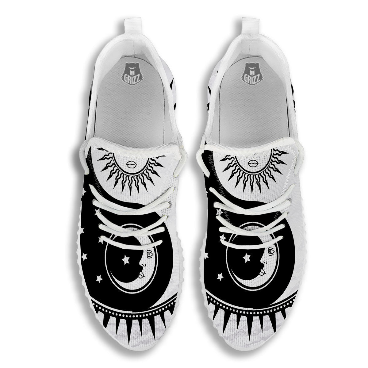 Yin Yang Sun White And Black Print White Walking Shoes-grizzshop