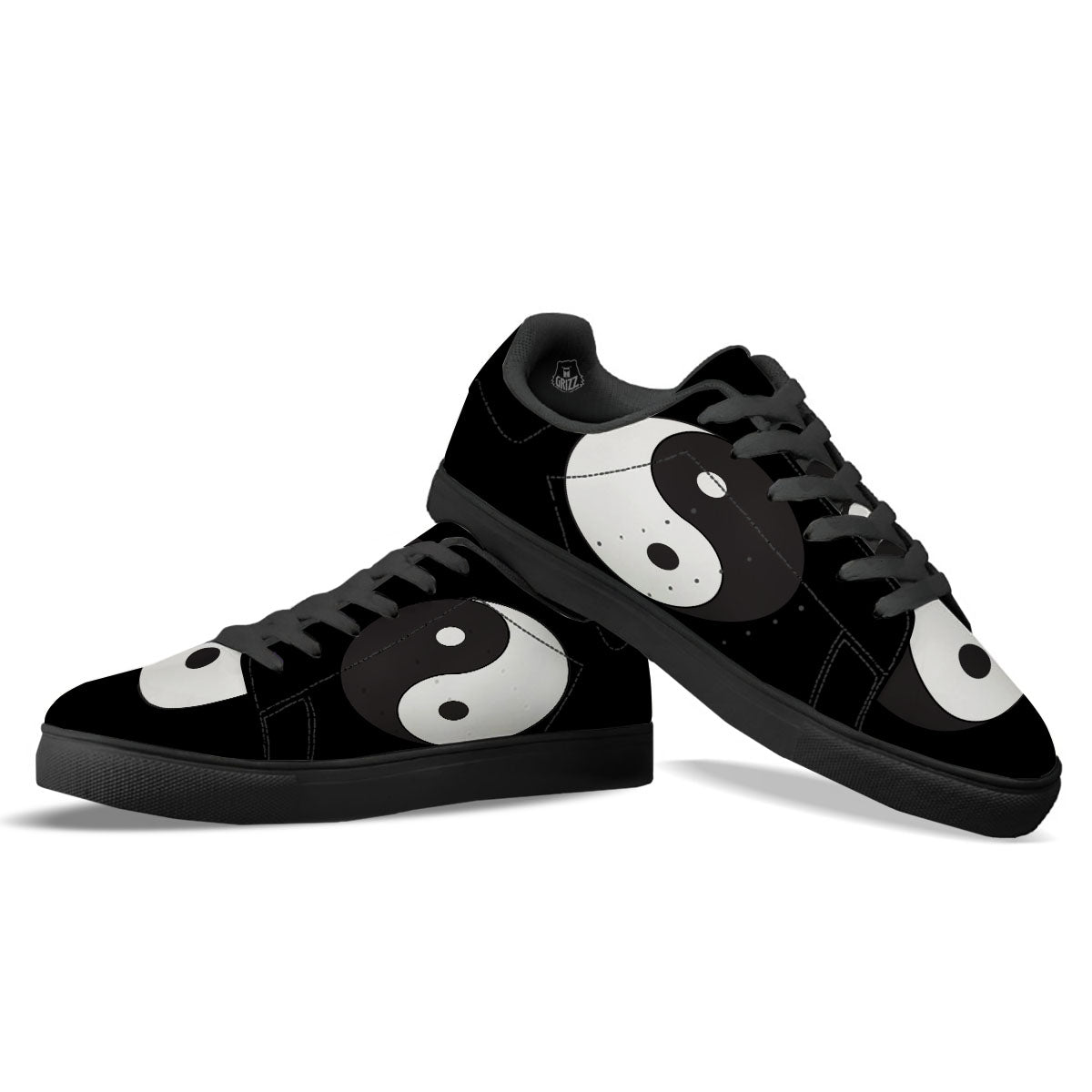Yin Yang Symbol White And Black Print Black Low Top Sneakers-grizzshop