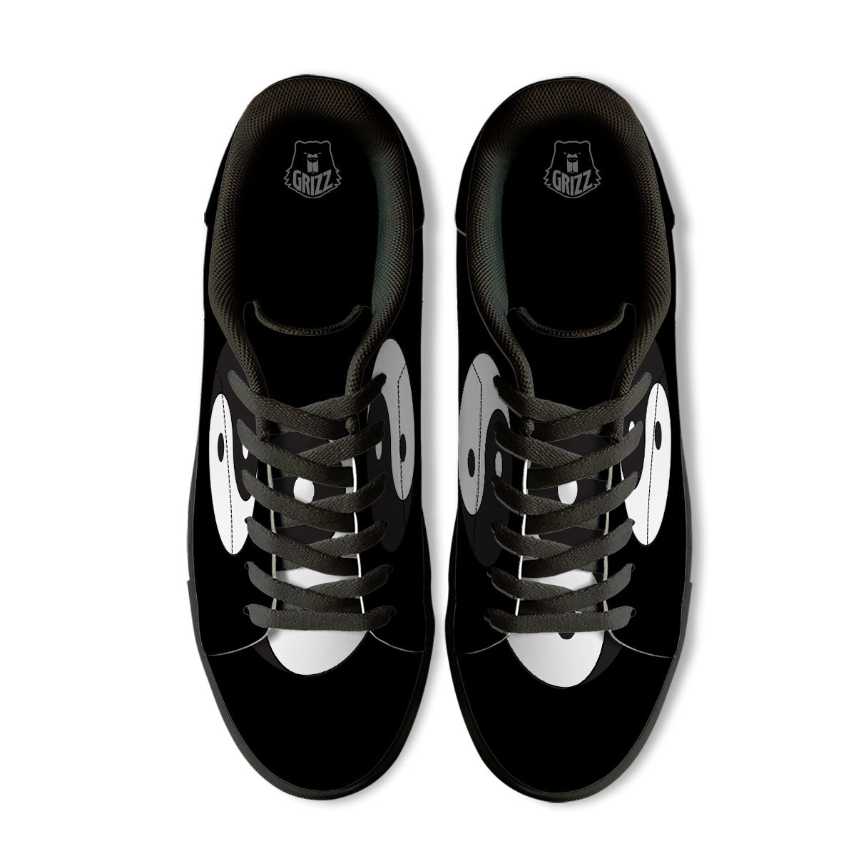 Yin Yang Symbol White And Black Print Black Low Top Sneakers-grizzshop
