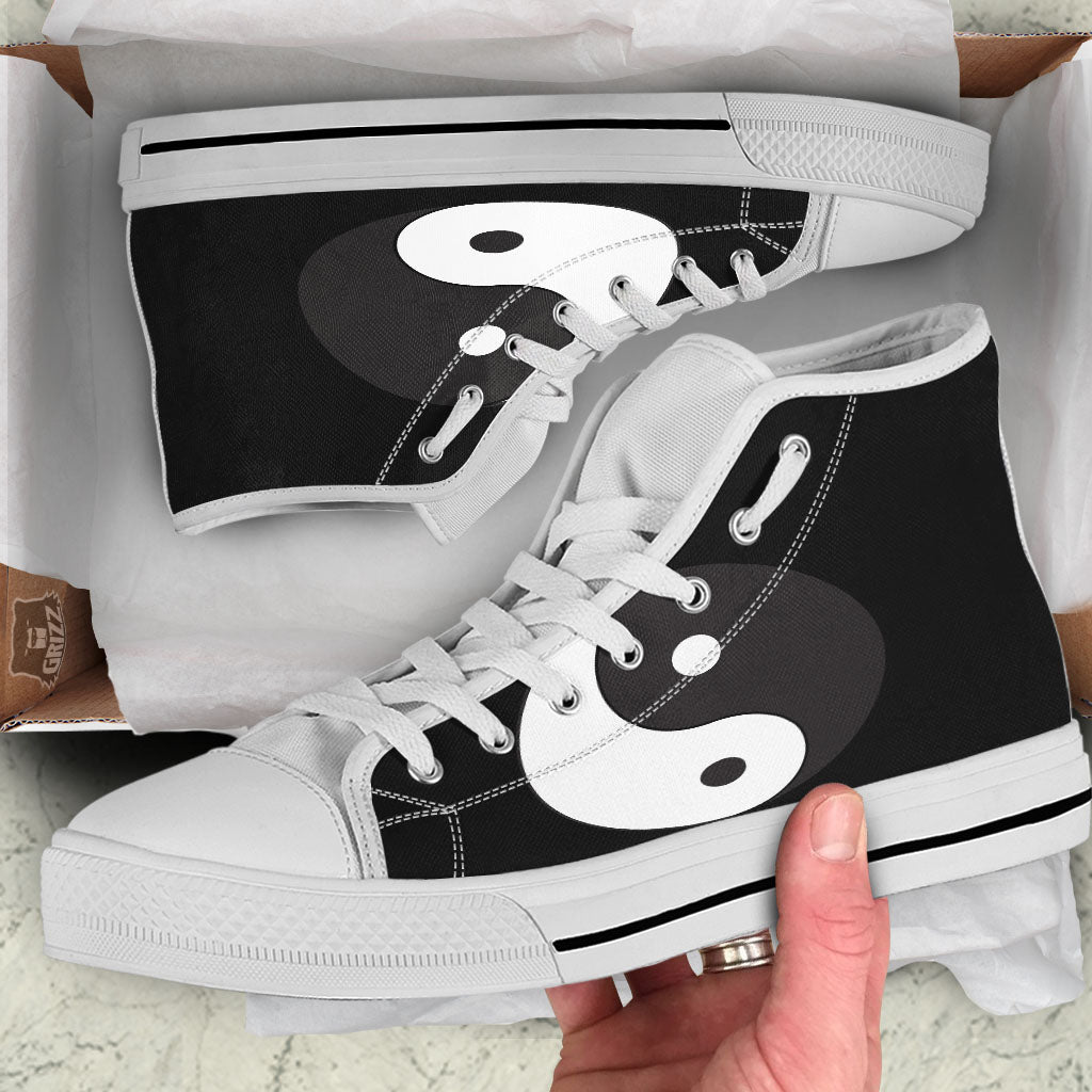 Yin Yang Symbol White And Black Print White High Top Shoes-grizzshop