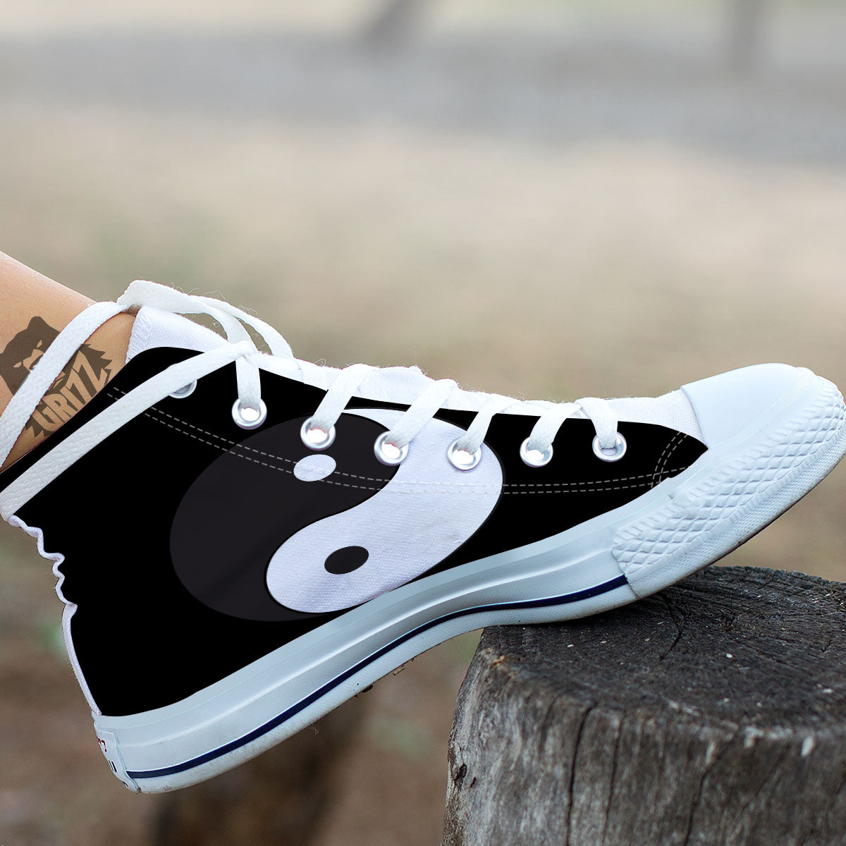 Yin Yang Symbol White And Black Print White High Top Shoes-grizzshop