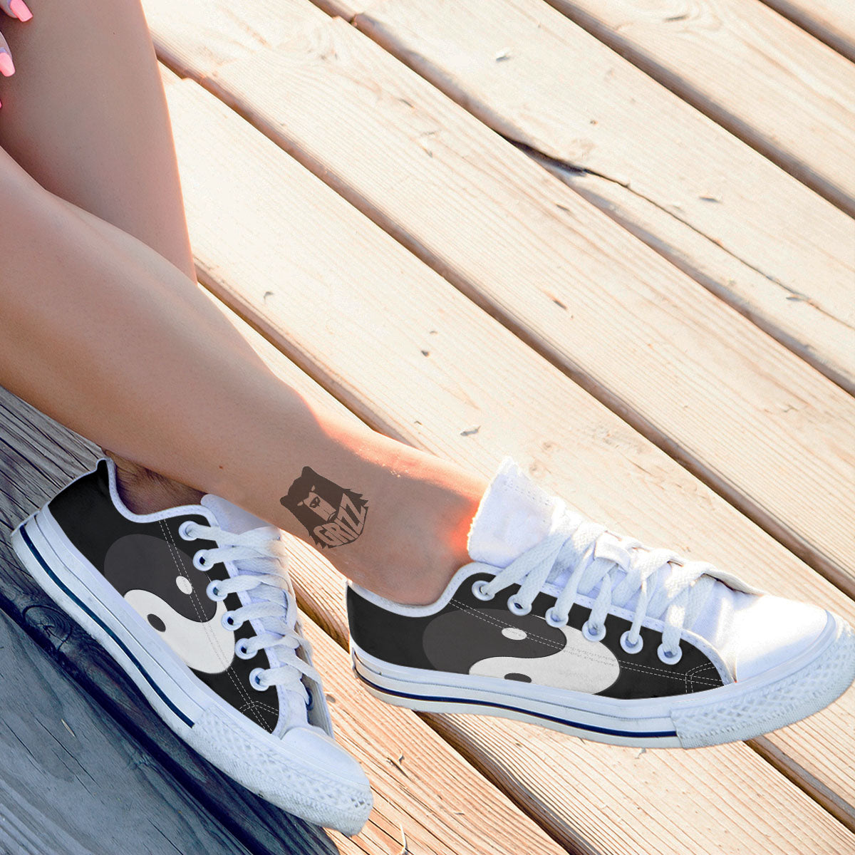 Yin Yang Symbol White And Black Print White Low Top Shoes-grizzshop