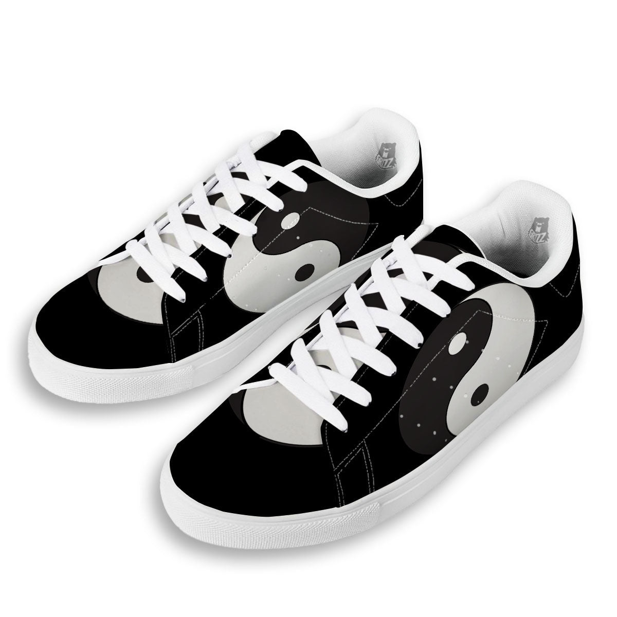 Yin Yang Symbol White And Black Print White Low Top Sneakers-grizzshop