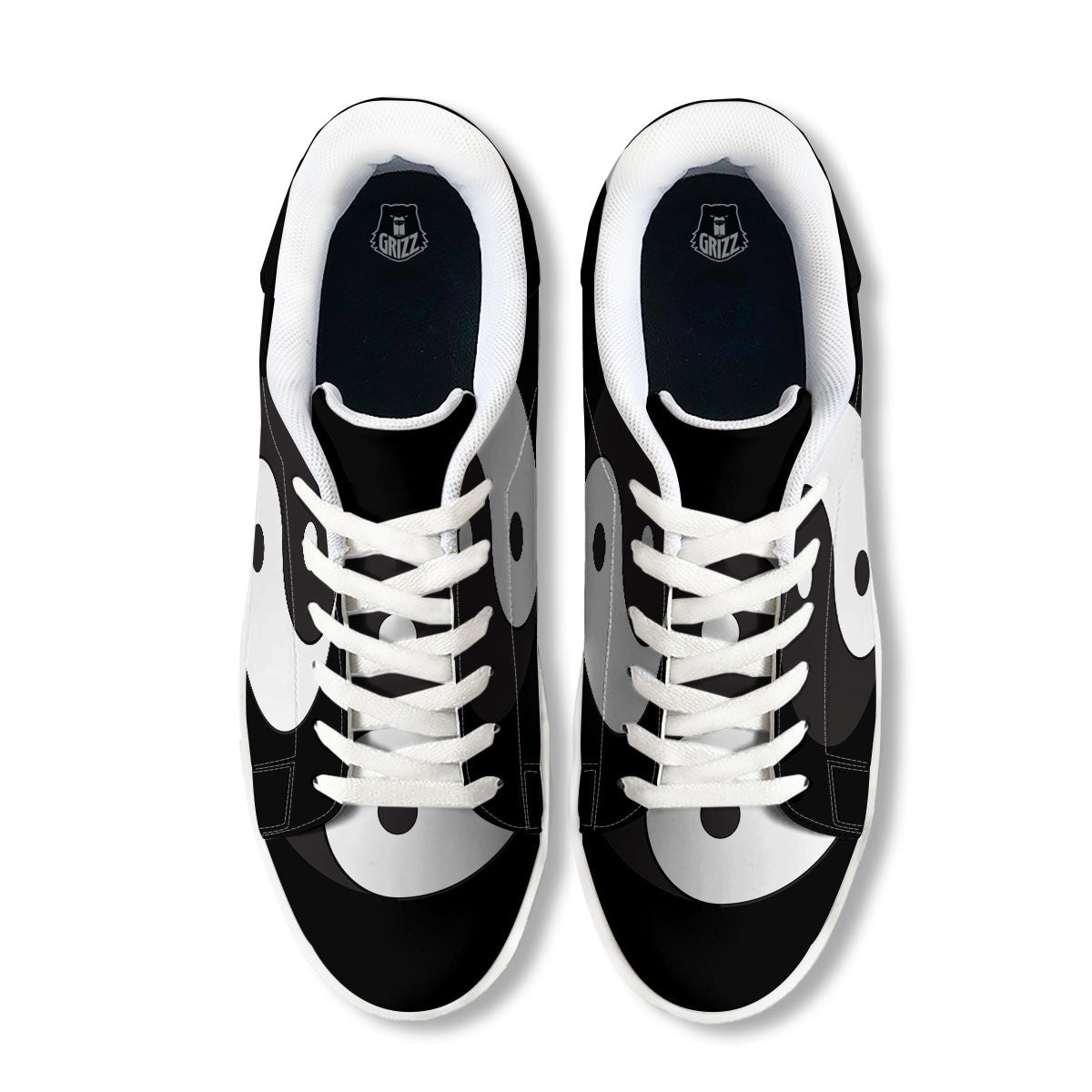 Yin Yang Symbol White And Black Print White Low Top Sneakers-grizzshop