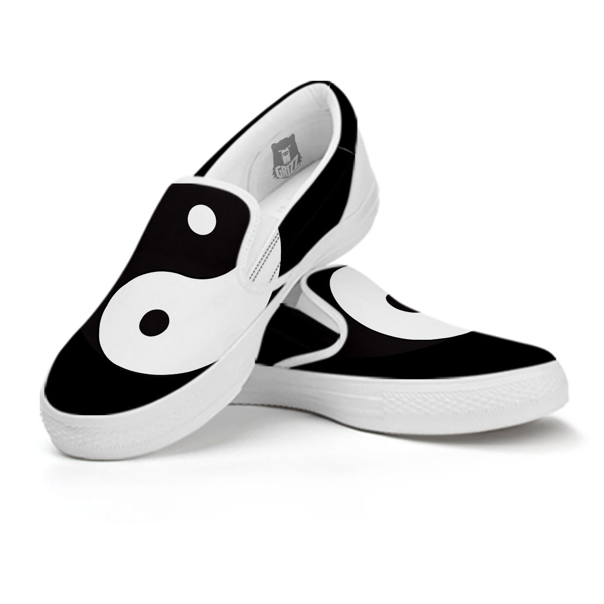 Yin Yang Symbol White And Black Print White Slip On Shoes-grizzshop