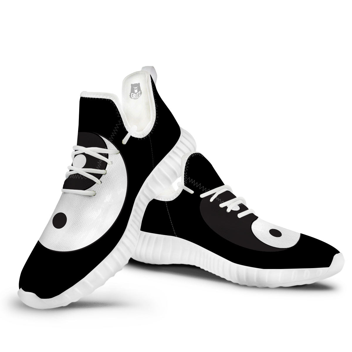 Yin Yang Symbol White And Black Print White Walking Shoes-grizzshop