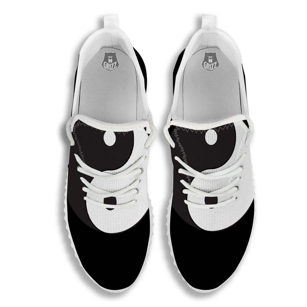 Yin Yang Symbol White And Black Print White Walking Shoes-grizzshop