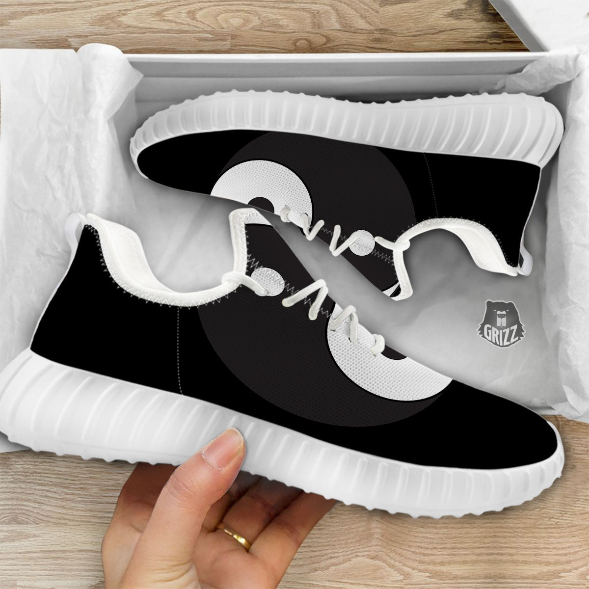 Yin Yang Symbol White And Black Print White Walking Shoes-grizzshop