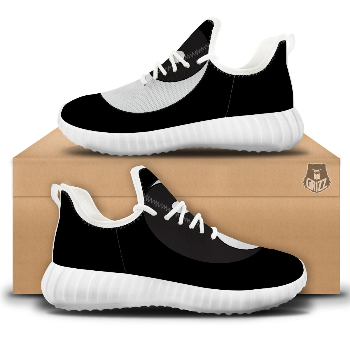 Yin Yang Symbol White And Black Print White Walking Shoes-grizzshop