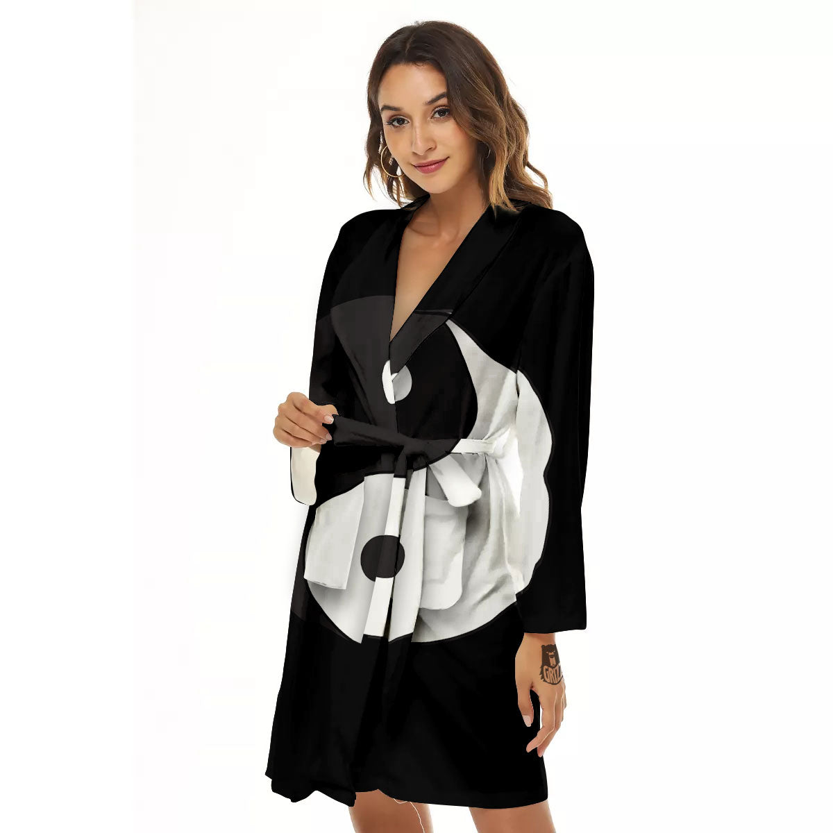 Yin Yang Symbol White And Black Print Women's Robe-grizzshop