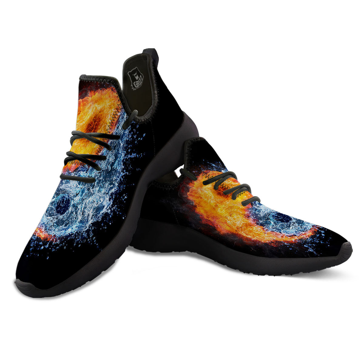 Yin Yang Water And Fire Print Black Athletic Shoes-grizzshop