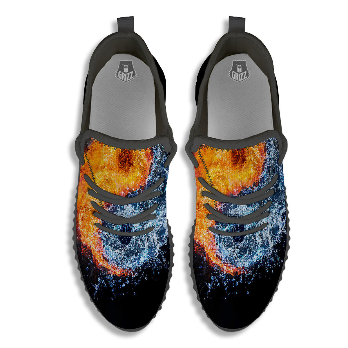 Yin Yang Water And Fire Print Black Walking Shoes-grizzshop