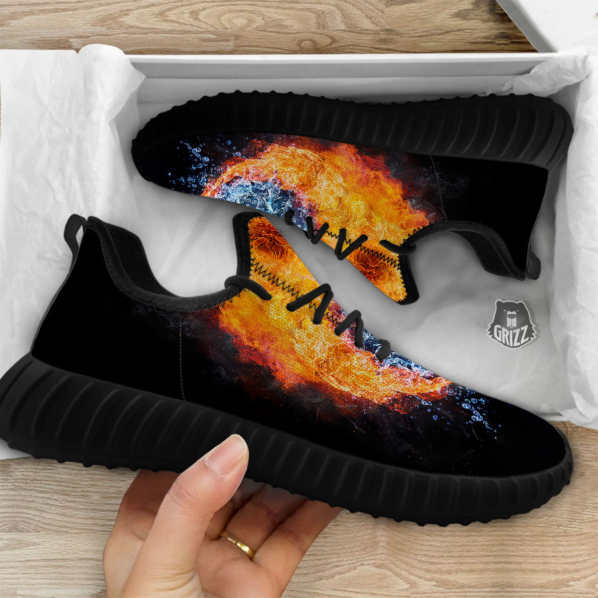 Yin Yang Water And Fire Print Black Walking Shoes-grizzshop