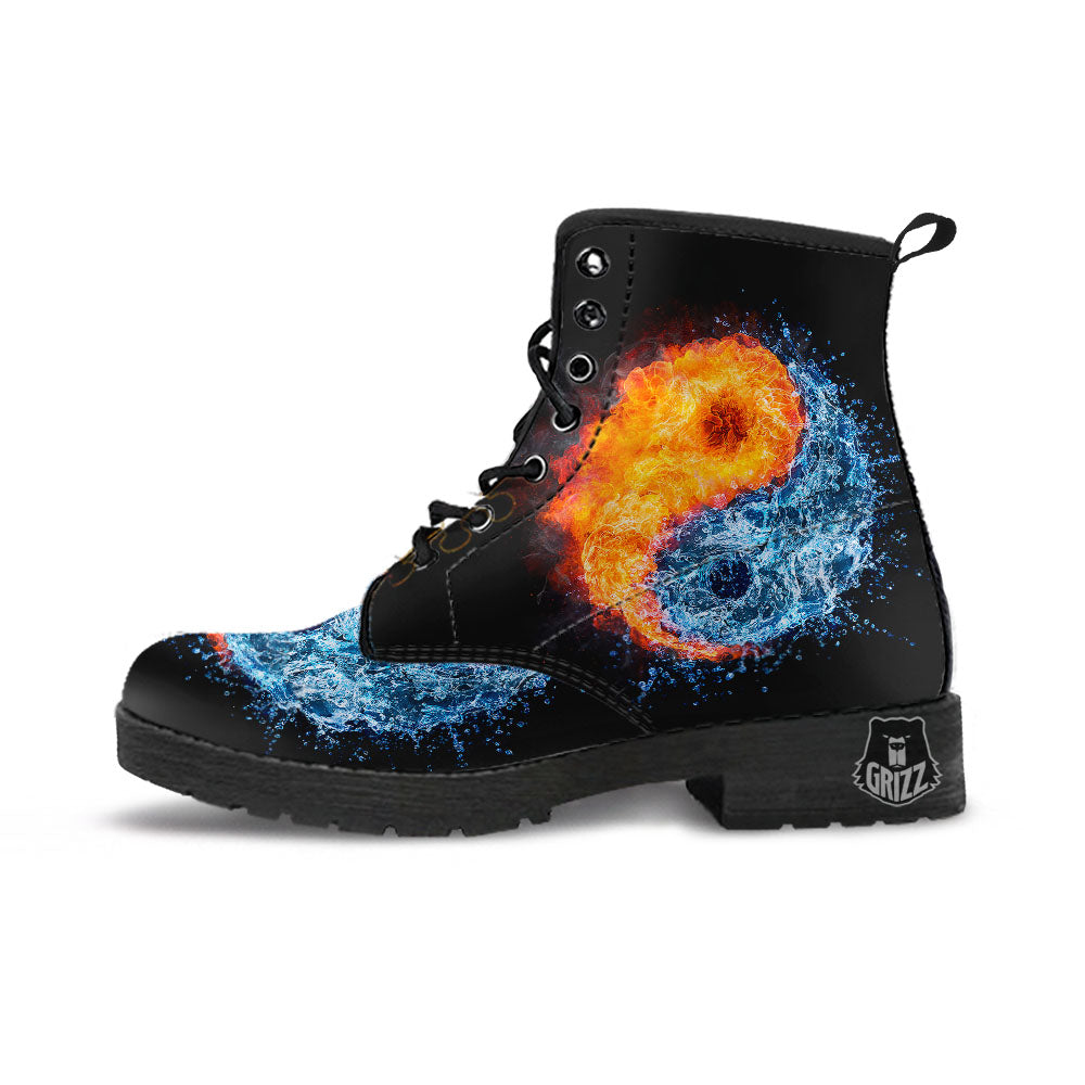 Yin Yang Water And Fire Print Leather Boots-grizzshop