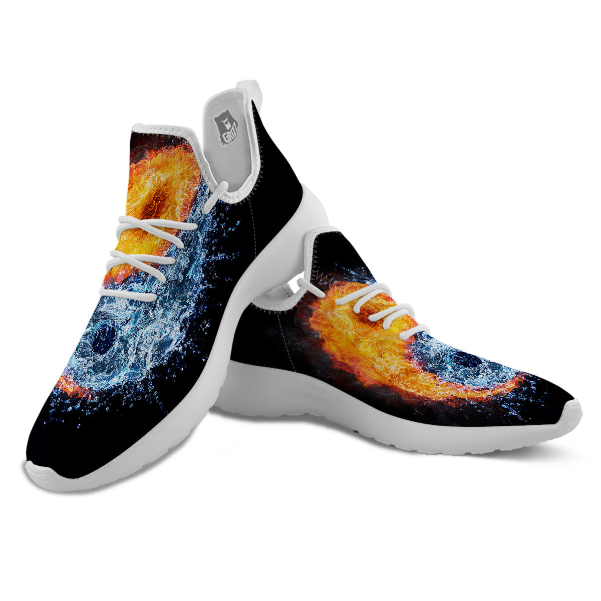 Yin Yang Water And Fire Print White Athletic Shoes-grizzshop