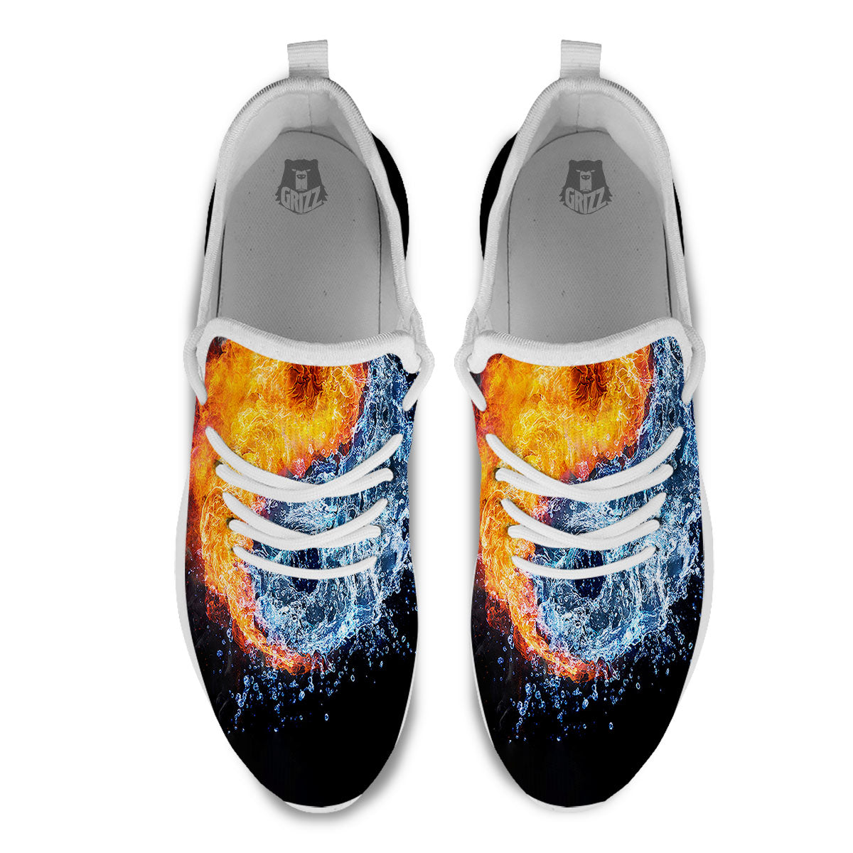 Yin Yang Water And Fire Print White Athletic Shoes-grizzshop