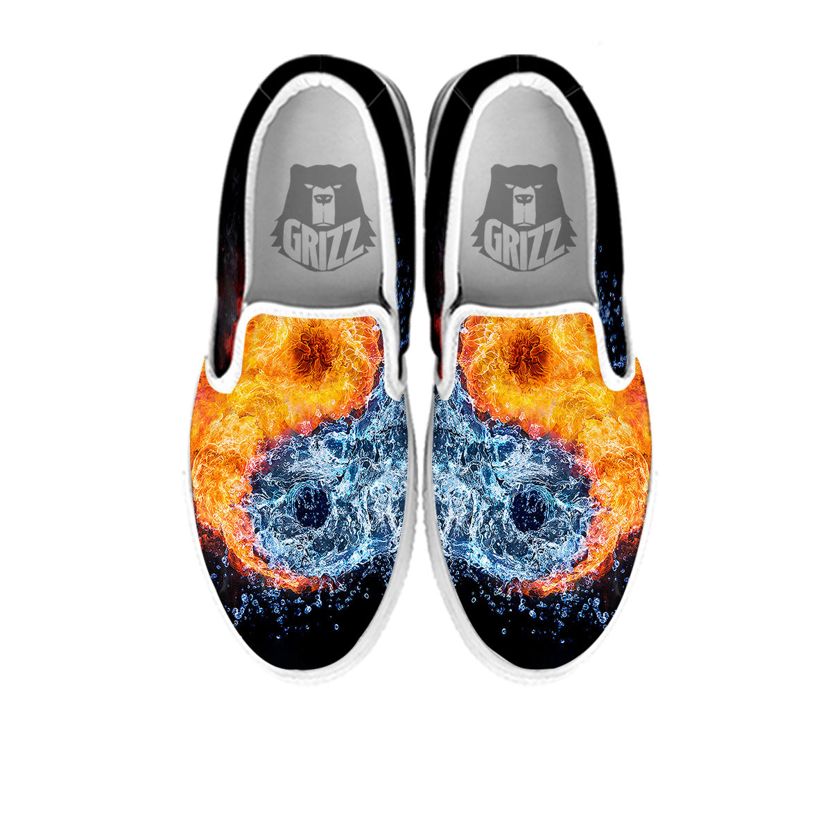 Yin Yang Water And Fire Print White Slip On Shoes-grizzshop