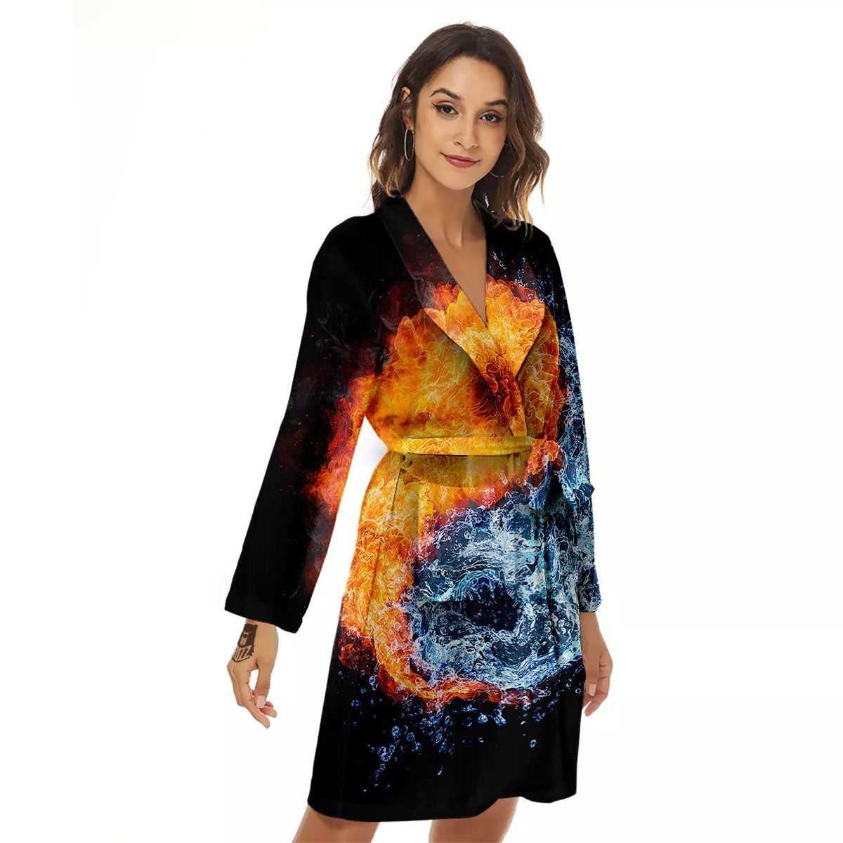 Yin Yang Water And Fire Print Women's Robe-grizzshop