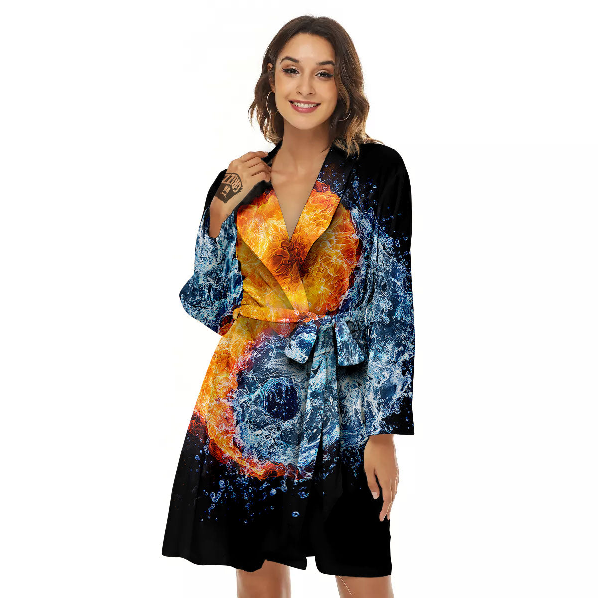 Yin Yang Water And Fire Print Women's Robe-grizzshop