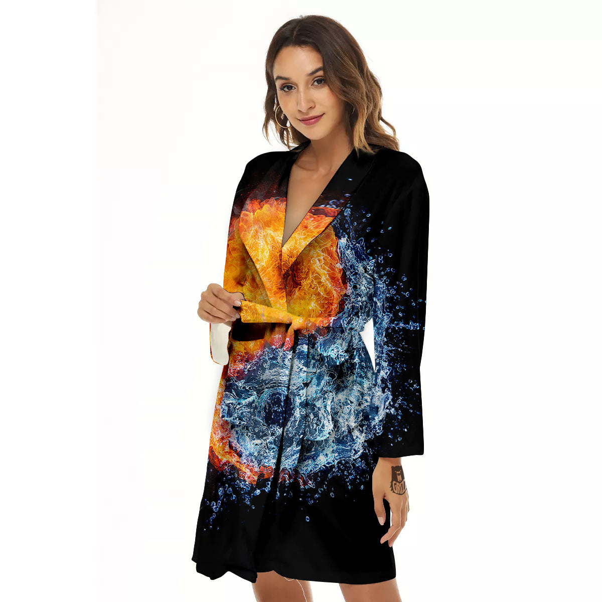 Yin Yang Water And Fire Print Women's Robe-grizzshop