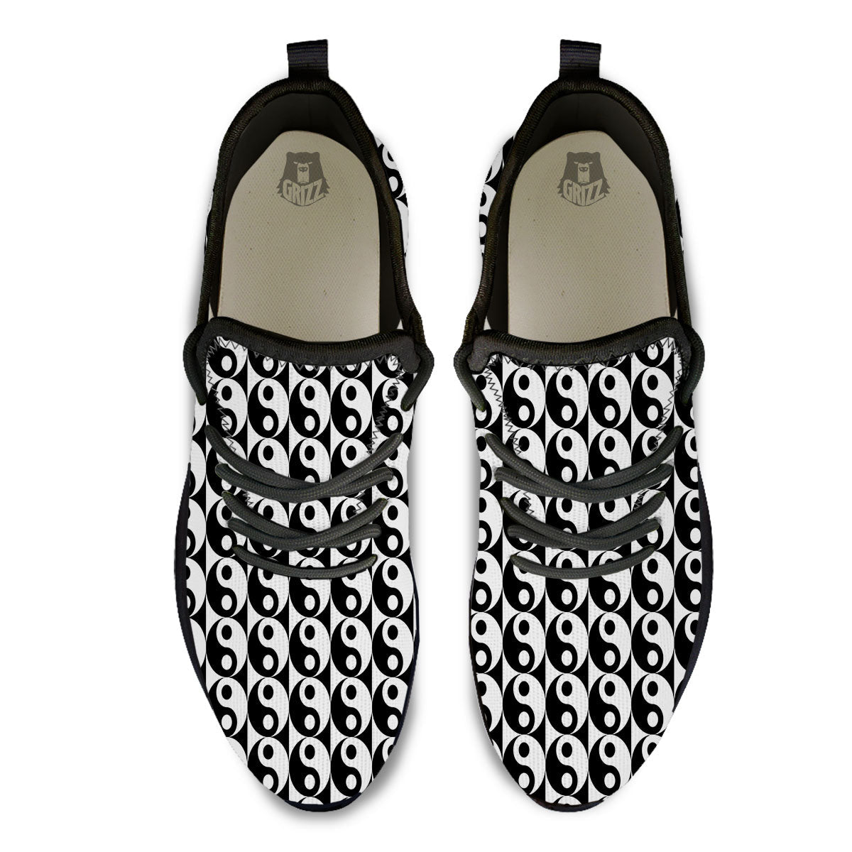 Yin Yang White And Black Print Pattern Black Athletic Shoes-grizzshop
