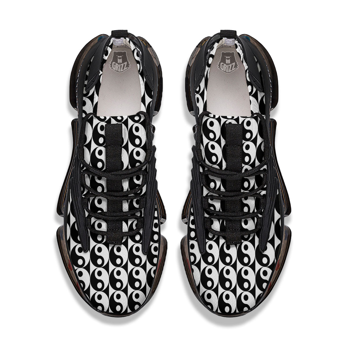 Yin Yang White And Black Print Pattern Black Gym Shoes-grizzshop