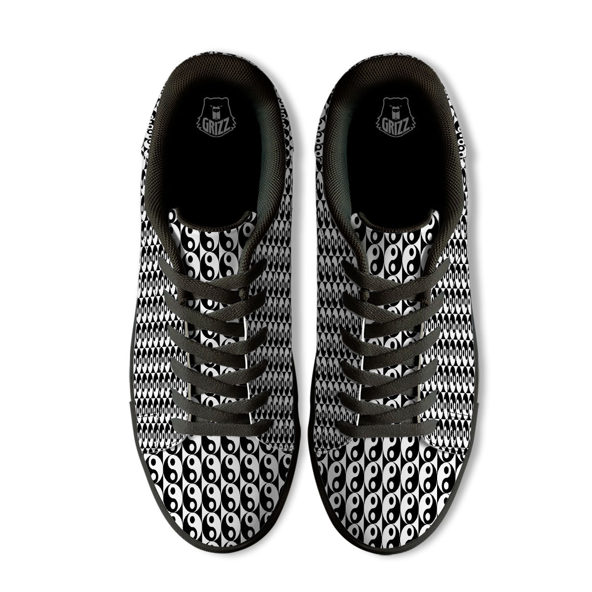 Yin Yang White And Black Print Pattern Black Low Top Sneakers-grizzshop