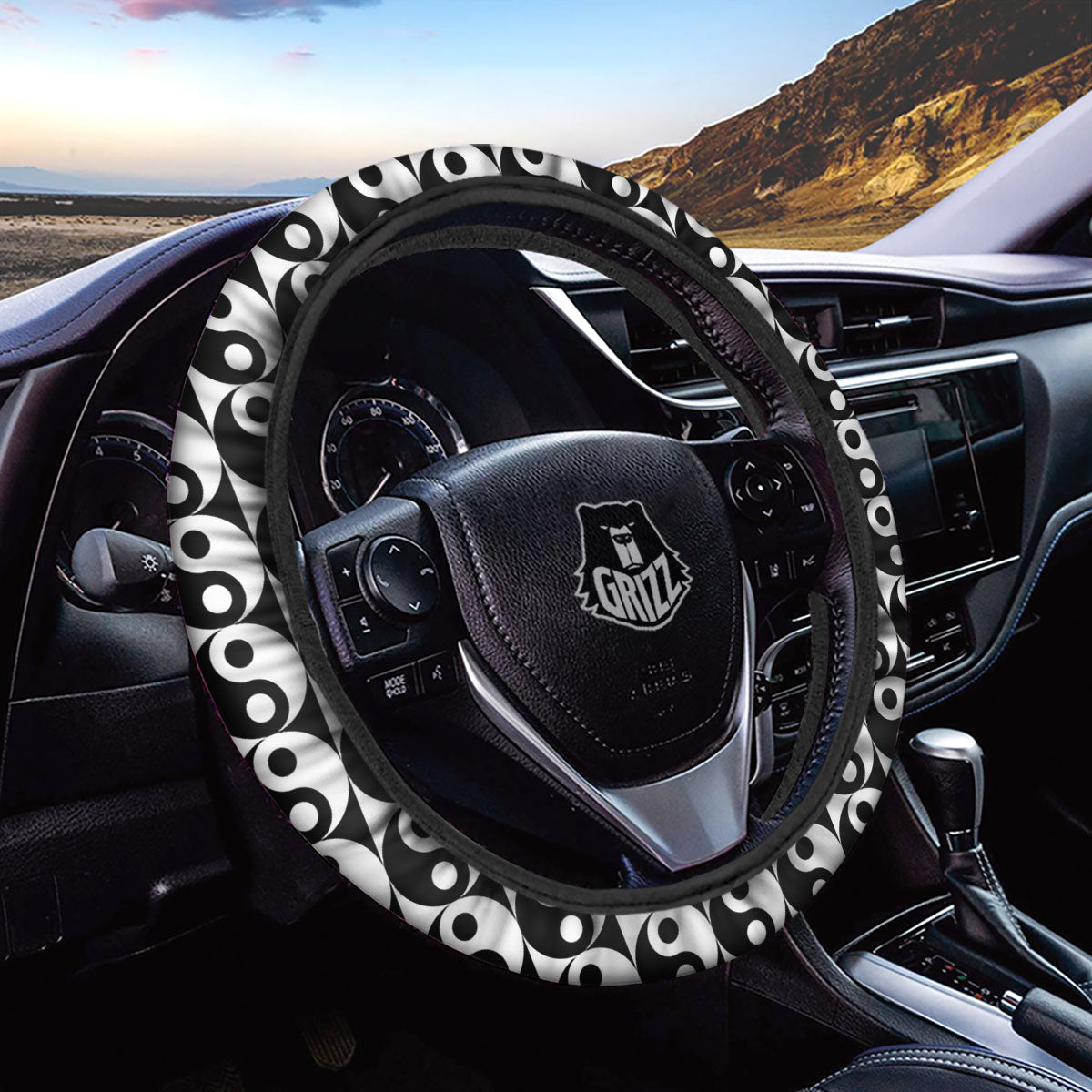 Yin Yang White And Black Print Pattern Car Steering Wheel Cover-grizzshop