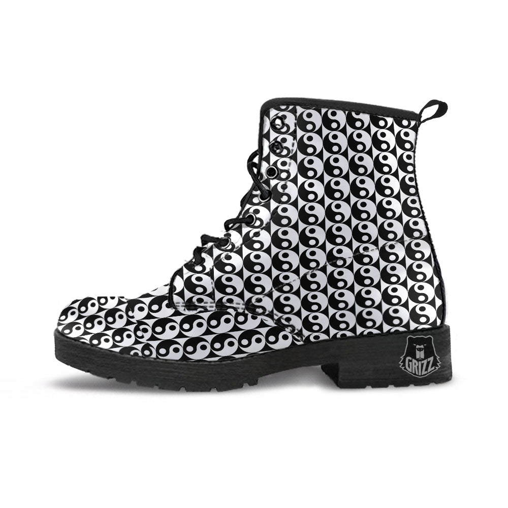 Yin Yang White And Black Print Pattern Leather Boots-grizzshop