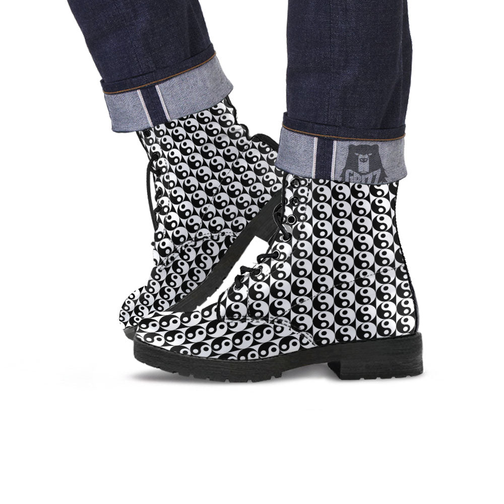 Yin Yang White And Black Print Pattern Leather Boots-grizzshop