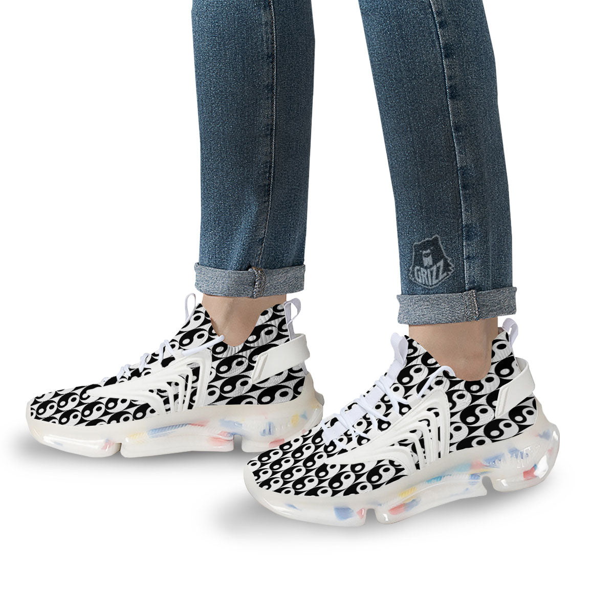 Yin Yang White And Black Print Pattern White Gym Shoes-grizzshop