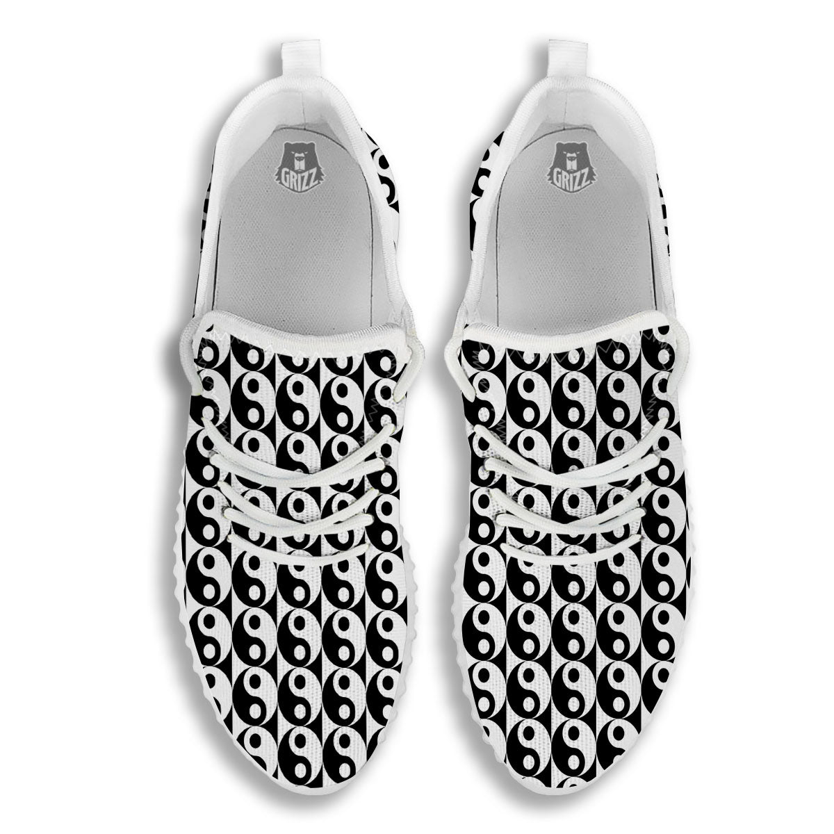 Yin Yang White And Black Print Pattern White Walking Shoes-grizzshop