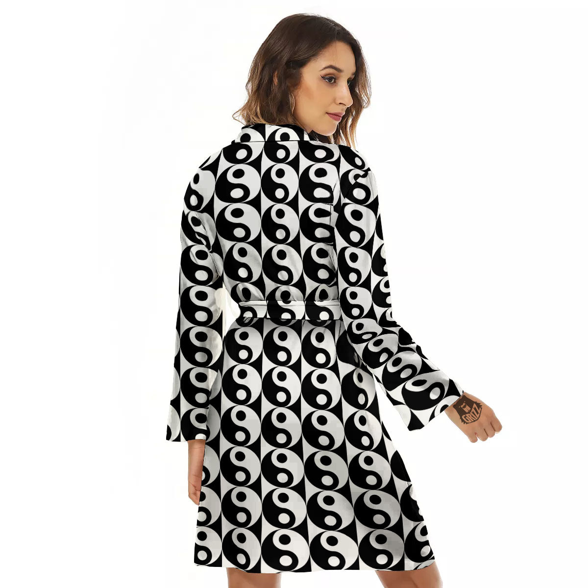 Yin Yang White And Black Print Pattern Women's Robe-grizzshop