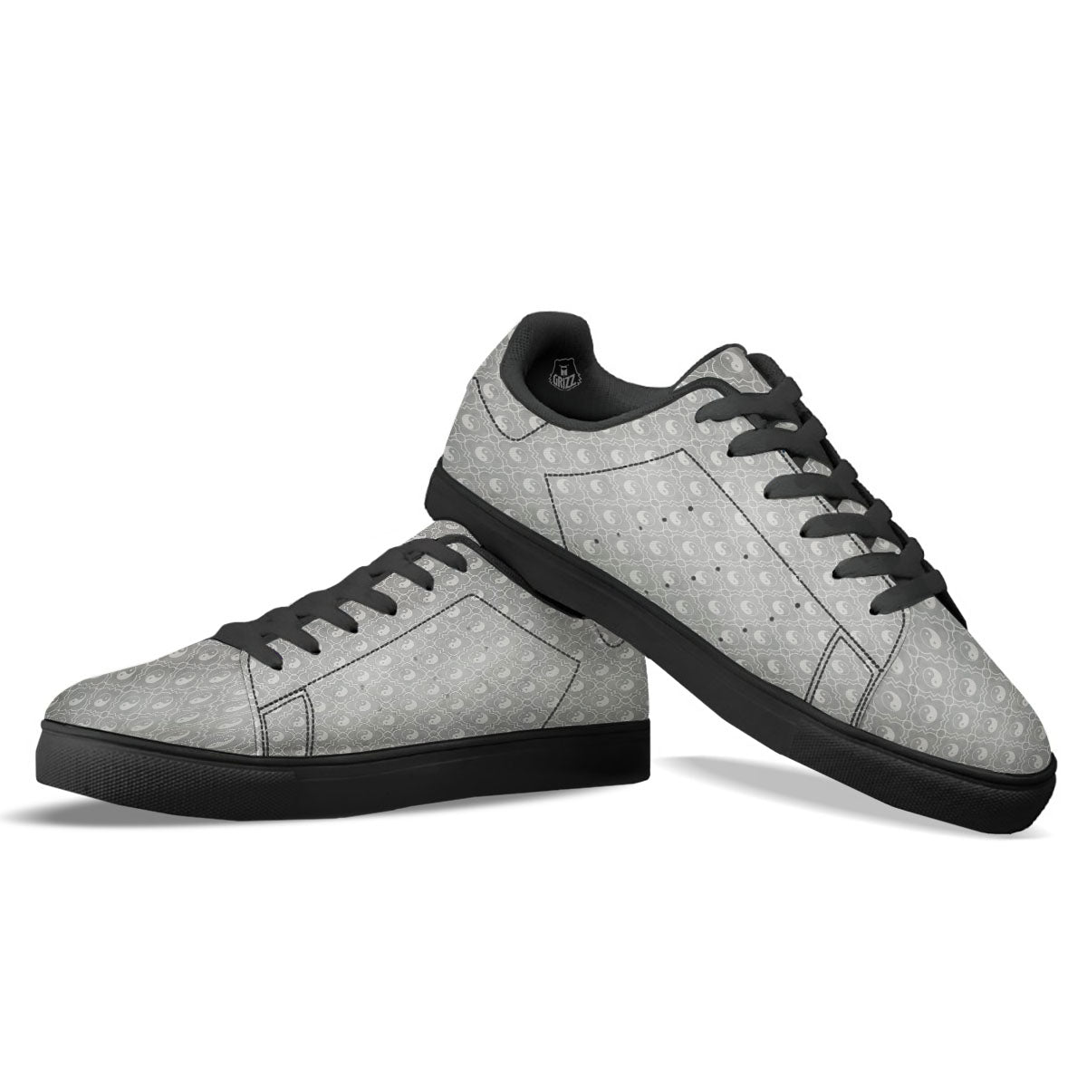 Yin Yang White And Grey Print Pattern Black Low Top Sneakers-grizzshop